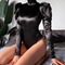 Solid Turtleneck Puff Sleeve Bodysuit